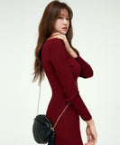 【3色】膝丈ドレス キャバドレス セクシー 韓国風 Vネック ボディコン リブニット タイト 出勤 デート JC2-MLS57256151