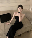 ロングドレスベアトップリボンセクシーエレガントバックレスドレスパーティーホルターネック WQ2-XKD-D408A-5049-Mar16