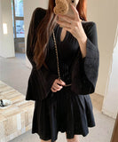 【2色】 ミニドレス キャバドレス セクシー ヘプバーン ニットワンピース トランペットスリーブ フレアスカート Aライン お出かけ デートLW2-OYF64044