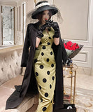 ロングドレスパフスリーブ水玉柄エレガントセクシー通勤韓国っぽハイウエスト着痩せVネック WQ2-ZED883562A71