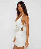 【2色】サンドレス ミニドレス ホルターネックバックレス ドレスセクシー おしゃれ クロシェ編み hot girl WQ2-CM82020-1