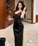 Lady's coco ロングドレス キャバドレス セクシー レースキャミワンピース ミックス 上品 シルエット インナー デート コーデ LW2-ZED883420DXH502