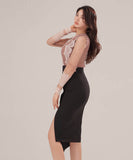 【2点セット】膝丈ドレスチュール水玉柄レース非対称セクシーエレガント気質同伴二次会宴会パーティー WQ2-ZED887252A71