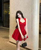 ミニドレスレッドAライン着痩せ気質お姫様誕生日ドレスリボンカワセクシーセレブ風エレガントパーティーイベント高級感 WQ2-XKD-D445-2268-Apr9