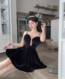 【2色】 ミニドレス キャバドレス セクシー 谷間魅せ Vネック ベルベット タイトキャミワンピース ウエストマーク パーティー 指名 LW2-DD5932