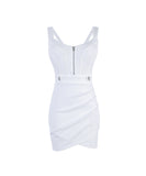 【3色】ミニドレス キャバドレス セクシー ローカット Vネック ジップ バイカラー ボディコン 指名 クラブ JC2-YM8894