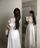 【2色】ロングドレスオフショルダーフリル着痩せ気質スリートカワセクシー宴会パーティー WQ2-XKD-D337B-3186-Mar9