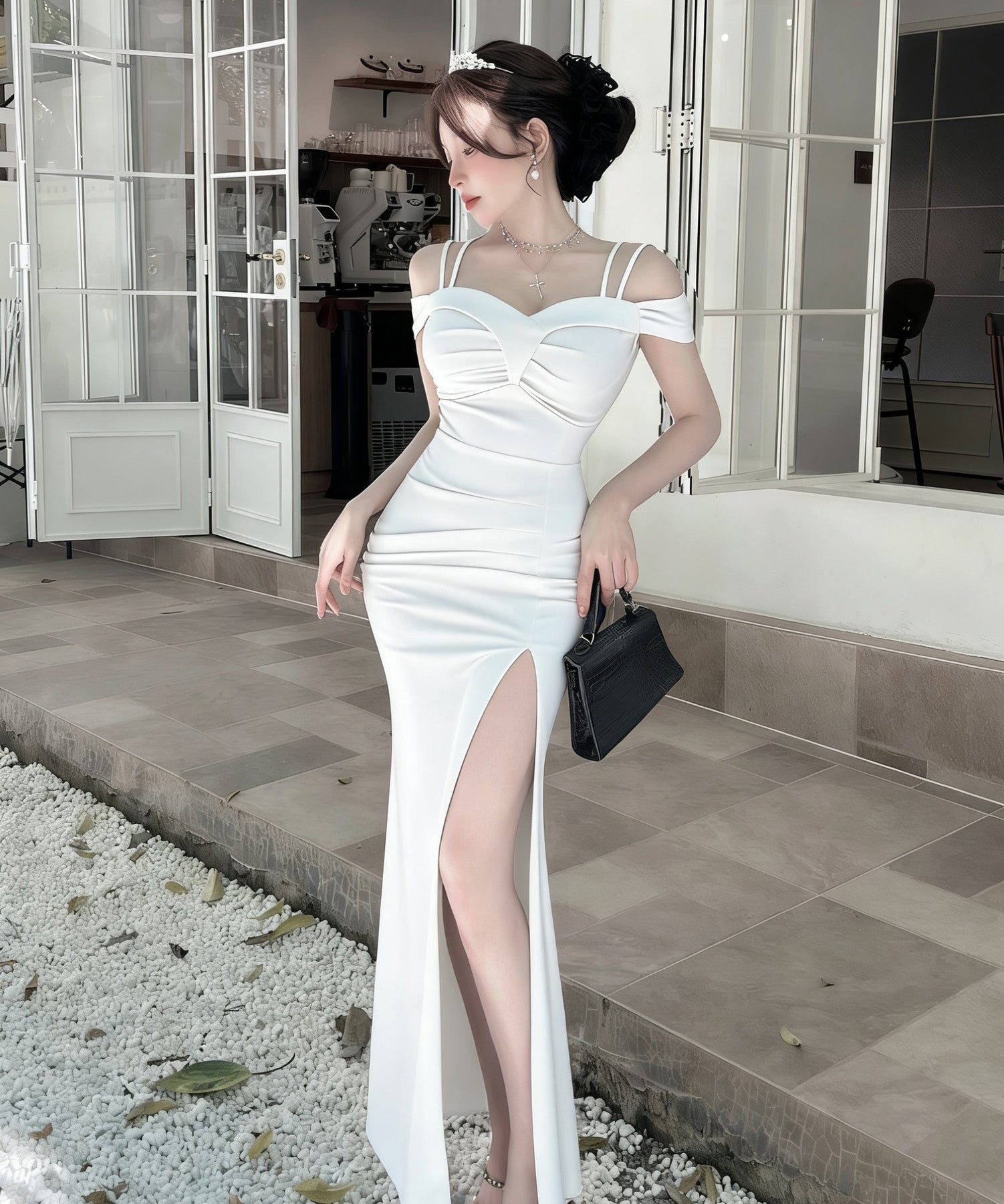 ロングドレス キャバドレス セクシー ディープネック キャミワンピ