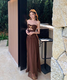 【2色】 ロングドレス キャバドレス セクシー チューブトップワンピース リボンデザイン カットアウト ウエストマーク 大人可愛い  LW2-XHY918382