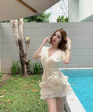 ミニドレスキャバドレスフリル個性感Vネック谷間見せエレガント大人可愛いセクシーフラワー WQ2-XKD-HS-109-8159-Apr11