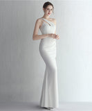 【4色】Lady's coco ロングドレス キャバドレス セクシー サテン 細見え ワンショルダー タイト マーメイドドレス パーティー 結婚式 イブニングドレス JC2-YEY18987