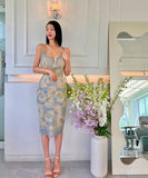 膝丈ドレスエレガントレースセクシー気質タイトドレス谷間見せ韓国っぽおしゃれ WQ2-ZED88794E