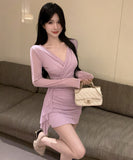 【4色】ミニドレス キャバドレス セクシー タイトミニワンピース 長袖 ショート丈 ボディコン LW2-DD5875