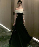 Lady's coco ロングドレス キャバドレス セクシー フレンチ風 ブラック×ホワイト バイカラー ワンショルダー ワンピース 上品ドレス デート 女子会 二次会 披露宴 パーティー LW2-XHY919306