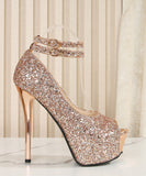 【3色】ハイヒール  キラキラ 厚底ピープトゥ  ブライダルシューズ　結婚式・パーティー・ステージ用 LW5-XL916-3