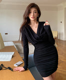 【2色】ミニドレス キャバドレス セクシー Vネック 長袖 ボディコン タイトシルエット インナー・レイヤードにも最適 デート クラブ JC2-ZED888612BM143