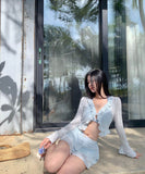 4点式セット ビキニ水着ホルターネックフリルセクシーワンピースエレガント気質 体型カバー WQ7-GM-adn004