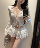 Lady's coco ミニドレス キャバドレス セクシー レースアップ カーディガン 花柄 レース  LW2-SB18YX2593