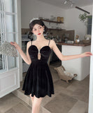 【2色】 ミニドレス キャバドレス セクシー 谷間魅せ Vネック ベルベット タイトキャミワンピース ウエストマーク パーティー 指名 LW2-DD5932