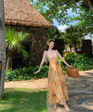 ロングドレスサンドレスホルターネック花柄チュールAライン着痩せ気質高級感セレブ風 WQ2-XHY915274