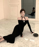 Lady's coco ロングドレス キャバドレス セクシー オフショルダー タイトワンピース ホルターネック 背中開き ボディコン デート 女子会 二次会 披露宴 パーティー LW2-OYF8723