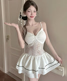 【2色】ミニドレス キャバドレス セクシー キャミワンピ レース切り替え フリルレイヤード インナーにも 指名  ナイトドレス JC2-LQE9484