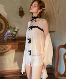 Lady's coco ランジェリー  セクシー大人可愛い レース×チュール キャミソールナイトドレス カップ付き リボンポイント LW2-GRXK6234