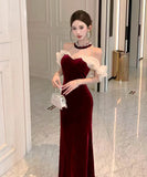 【2色】 ロングドレス キャバドレス セクシー ベロア マーメイドドレス ビジュー 仕上げ ウエストシェイプ シルエット 二次会 パーティー 披露宴 上品 LW2-OYF8731