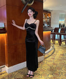 Lady's coco ロングドレス キャバドレス  セクシー ベロア キャミワンピース スリット入り 上品セクシー ハイウエスト ドレス  結婚式 二次会 披露宴 パーティー 上品 LW2-DD5946