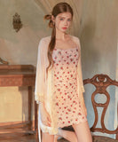 ルームウェア セクシー フラワーレース キャミソール 透け感 ダルメシアンネック 可愛い ナイトウェア LW2-GR5615