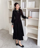 【ロング＆ミニ】ヘップバーン風 ベロアドレス ビジュー 上品 デート 女子会 LW2-DD6026