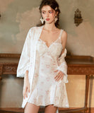 Lady's coco ルームウェア ランジェリー セクシー レース×ベロア パッド入り キャミワンピース プリーツ フラワープリント 大人可愛い LW8-GR6684