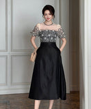 手作りドレスロングドレスレースチュール刺繍セクシーAライン着痩せ気質宴会パーティー二次会高級感セレブ風 WQ2-JY21706