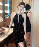 Lady's coco ミニドレス キャバドレス セクシー ビジュー付き ベロア タイトワンピース スパンコール パーティー エレガントスタイル LW2-DD6021