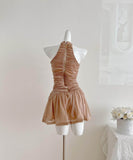 ミニドレスホルターネック宴会パーティーキラキラAライン着痩せ気質韓国っぽセクシー大人可愛い WQ2-XHY918136