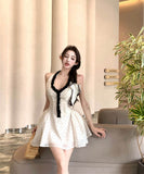 ミニドレス水玉柄谷間見せキャバドレスAライン着痩せ気質エレガントセクシー大人可愛い韓国っぽ WQ2-XKD-D310-3362-Apr8