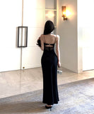 【2色】ロングドレスレース肌見せセクシーホルターネックナイトクラブキャバドレス谷間見せ WQ2-XKD-D200-2999-Mar23