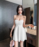 【4色】ミニドレス キャバドレス セクシー ベアトップ Aライン バックレス 谷間見せ ナイトドレス 夜遊び 指名アップ JC2-YM8891