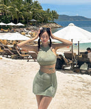 【4点セット】2色 三角ビキニ水着ワンピースクロシェ編み hot girl ホルターネックセクシーSNS話題 WQ7-DP-A10394