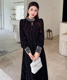 【ロング＆ミニ】ヘップバーン風 ベロアドレス ビジュー 上品 デート 女子会 LW2-DD6026