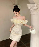 【2色】ミニドレスオフショルダーキャバドレスチュールフラワーキラキラ宴会パーティーナイトクラブ WQ2-ZED888619DXH238A