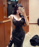 Lady's coco ロングドレス キャバドレス セクシー レースキャミワンピース ミックス 上品 シルエット インナー デート コーデ LW2-ZED883420DXH502