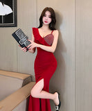 ロングドレス セクシー 背露出   気質 セレブ風 脚長効果　XH2-DD5864