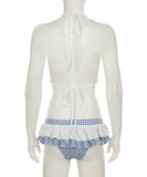 3色ビキニ水着チック柄セクシーフリルホルターネックビーチ海旅行谷間見せSNS話題 WQ7-SSN-AWCS32876