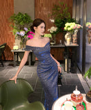 Lady's coco ロングドレス キャバドレス セクシー オフショルダー スパンコール スリットドレス 誕生日会 結婚式 二次会 LW2-XHY917022