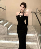 Lady's coco ロングドレス キャバドレス セクシー オフショルダー タイトワンピース ホルターネック 背中開き ボディコン デート 女子会 二次会 披露宴 パーティー LW2-OYF8723