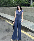 【2色】上下セットワイドパンツエレガントセクシーオフショルダー通勤女子力着痩せ気質同伴個性感 WQ2-DD4818