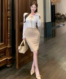 【2色】膝丈ドレス セットアップ 大人可愛い タイトワンピース キャミソール レースカーディガン 上品 着痩せ デート お出かけ 結婚式 JC2-XKDD408A-2087-Sep16