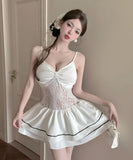 【2色】ミニドレス キャバドレス セクシー キャミワンピ レース切り替え フリルレイヤード インナーにも 指名  ナイトドレス JC2-LQE9484