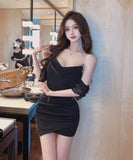 【4色】ミニドレス キャバドレス セクシー 韓国風 バイカラー切り替え タイト キャミワンピ シャーリング 指名 夜遊び JC2-MLS8019